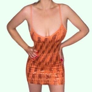 🌹 Y2K Sequin Mini Dress 🌹 Tangerine Orange
